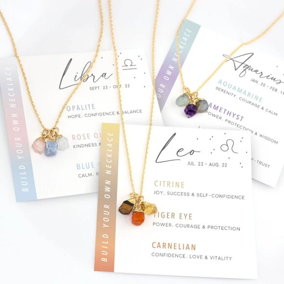 Zodiac Stone Necklace Crystal Set Necklace Raw Crystal Pendants Spiritual Stones